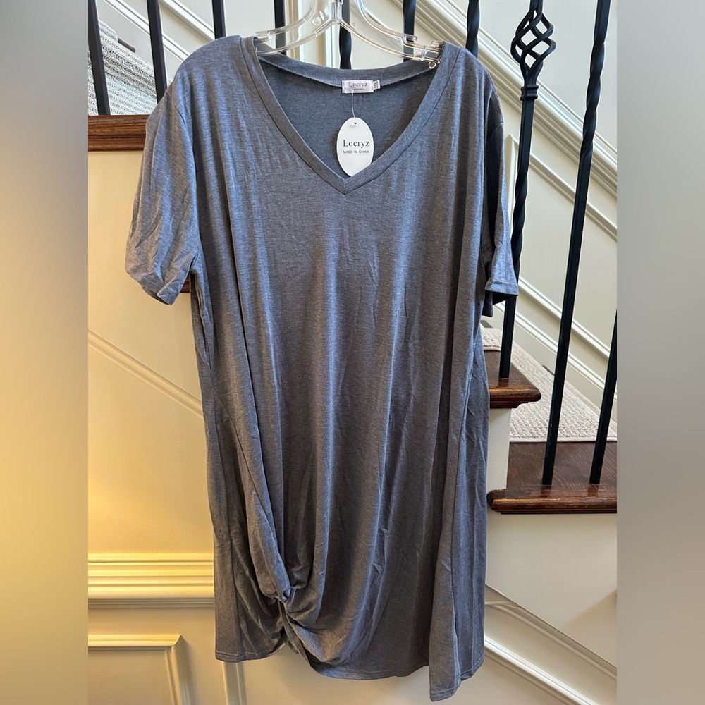 Women's Gray V-Neck Dress Locryz